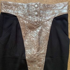 Catherine Malandrino metallic lambs leather and black rayon pencil skirt